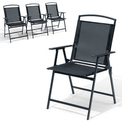 Crestlive Products Folding Patio Chair Set of 4, Portable Dining Chairs with Armrest, Outdoor Folding Chairs, Black