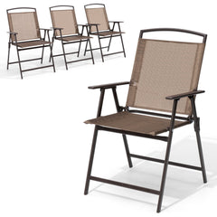 Crestlive Products Folding Patio Chair Set of 4, Portable Dining Chairs with Armrest, Outdoor Folding Chairs, Brown
