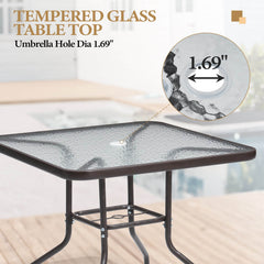5-Piece Square Patio Dining Set with Glass Table & Folding Chairs (w/ Umbrella Hole)