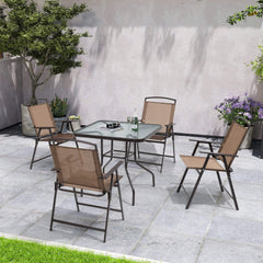 5-Piece Square Patio Dining Set with Glass Table & Folding Chairs (w/ Umbrella Hole)