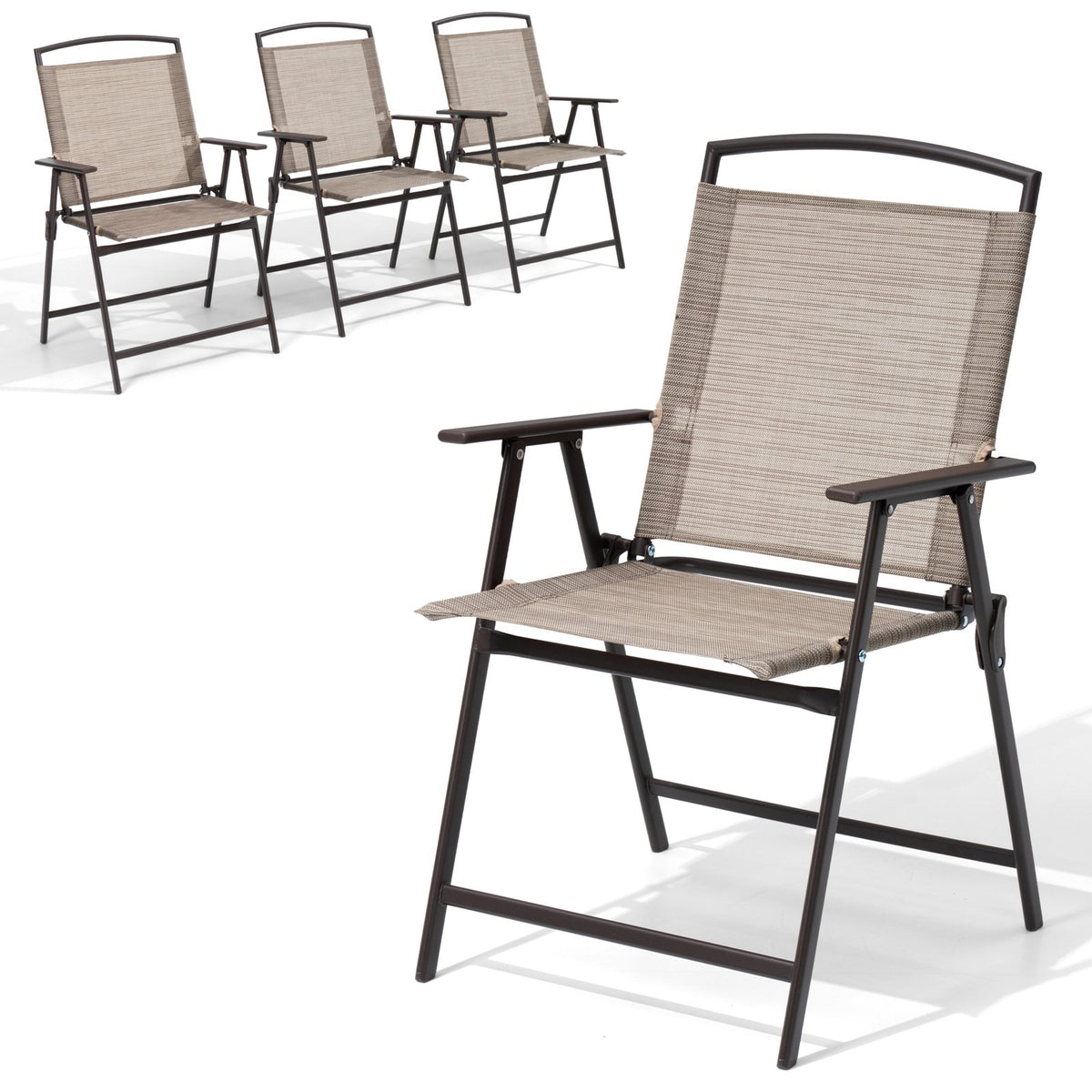 Crestlive Products steel outdoor folding dining chair set of 4 with Textilene seats and armrests