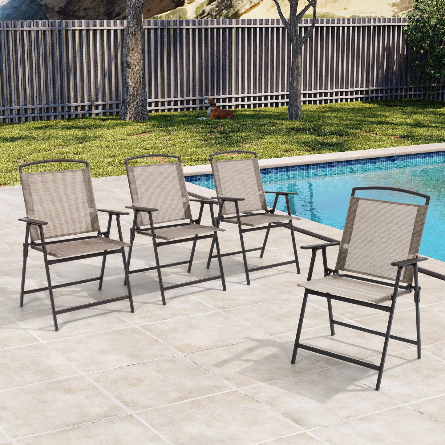 Crestlive Products Steel Outdoor Folding Dining Chair Set of 4 with Textilene Seats and Armrests