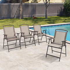 Steel Folding Outdoor Dining Chair Set of 4 with Textilene