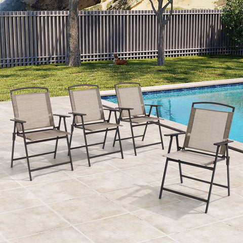 Crestlive Products steel outdoor folding dining chairs set of 4 beside a pool for outdoor relaxation