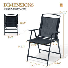 Steel Folding Outdoor Dining Chair Set of 4 with Textilene