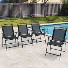 Steel Folding Outdoor Dining Chair Set of 4 with Textilene