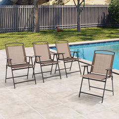 Steel Folding Outdoor Dining Chair Set of 4 with Textilene