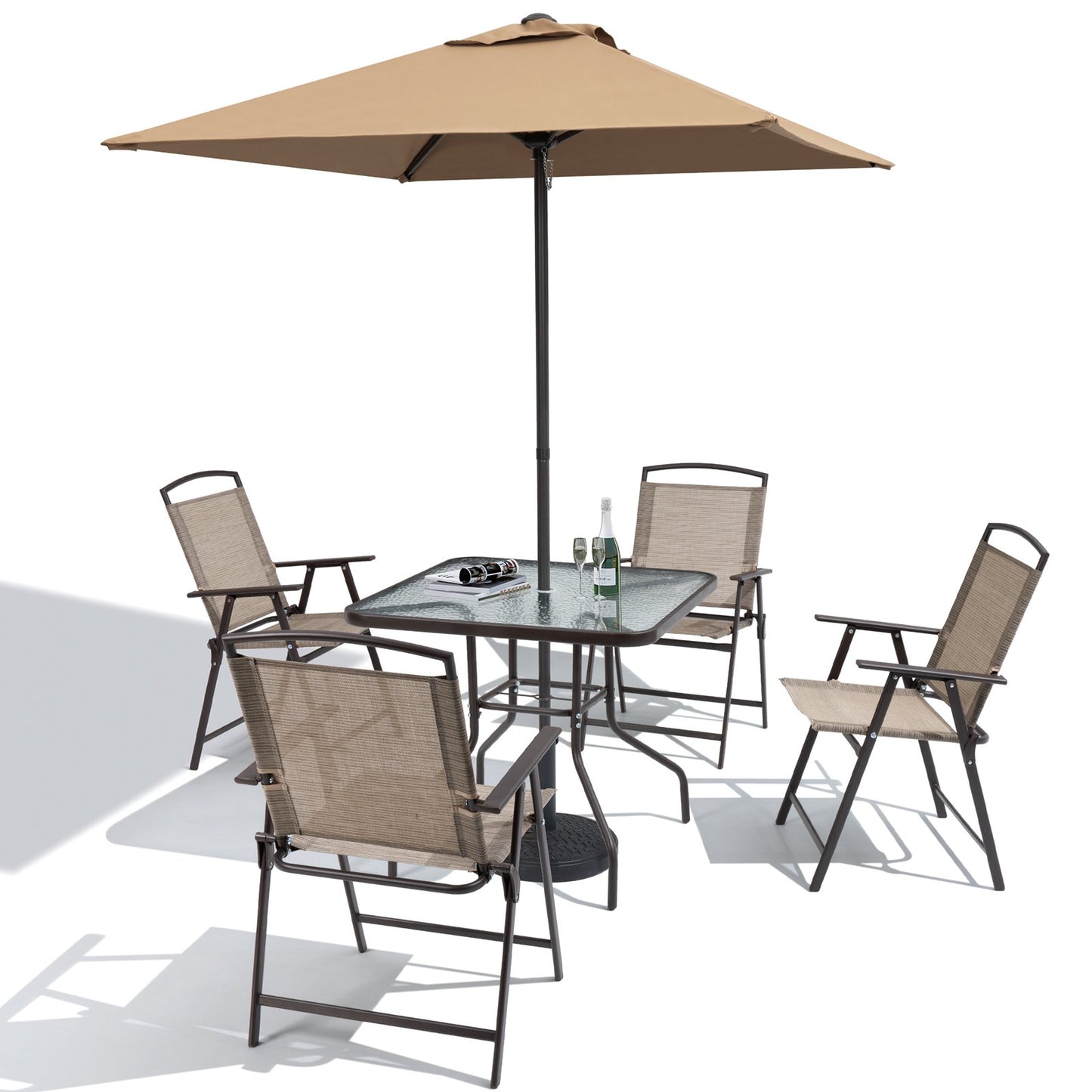 Crestlive Products 6pc Patio Dining Set with 4 Folding Chairs, Table & Umbrella