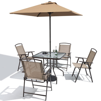 Crestlive Products 6pc Patio Dining Set with 4 Folding Chairs, Table & Umbrella