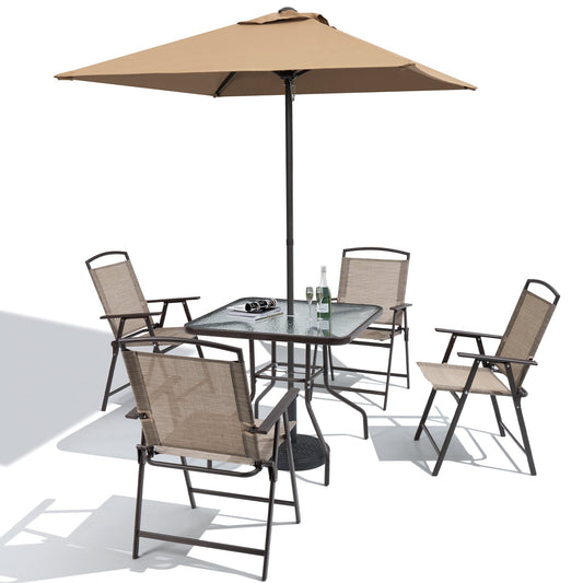 Crestlive Products 6pc Patio Dining Set with 4 Folding Chairs, Table & Umbrella