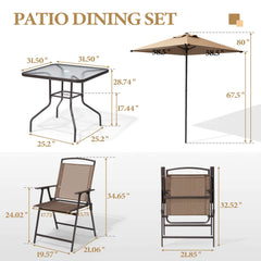 6-Piece Outdoor Dining Set with Glass Table & Umbrella