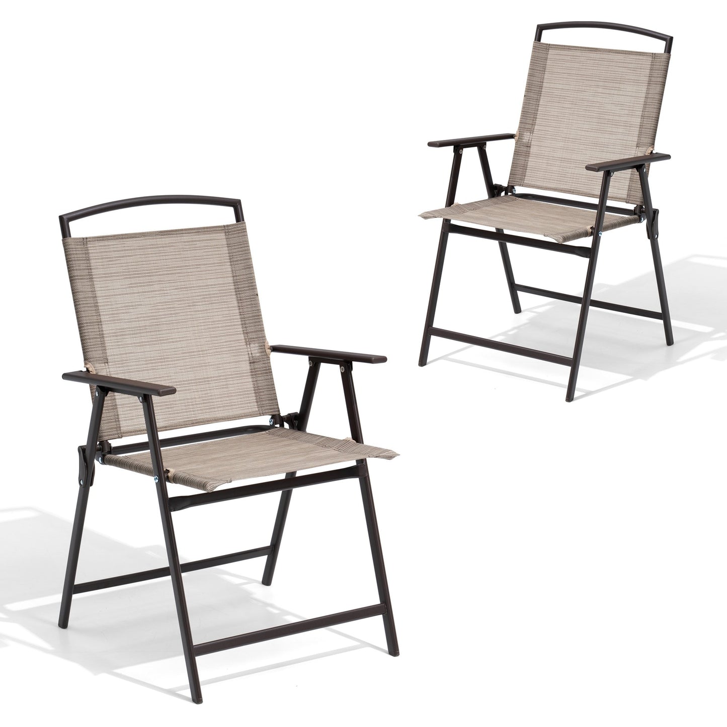Crestlive Products Set of 2 Patio Dining Chairs, Outdoor Folding Chairs Portable Sling Recliner with Armrest