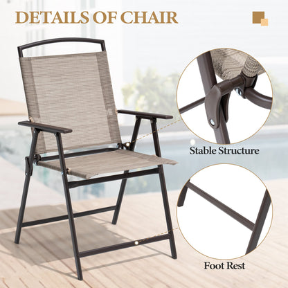Crestlive Products Set of 2 Patio Dining Chairs, Outdoor Folding Chairs Portable Sling Recliner with Armrest