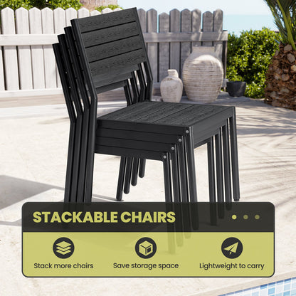 Crestlive Products 7-Piece Outdoor Dining Set Aluminum Frame Wood-Plastic Composite Table with Stackable Chairs