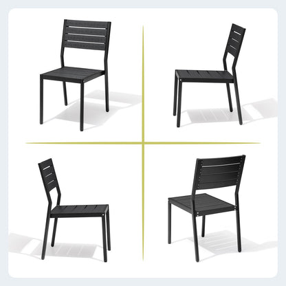 Crestlive Products 7-Piece Outdoor Dining Set Aluminum Frame Wood-Plastic Composite Table with Stackable Chairs