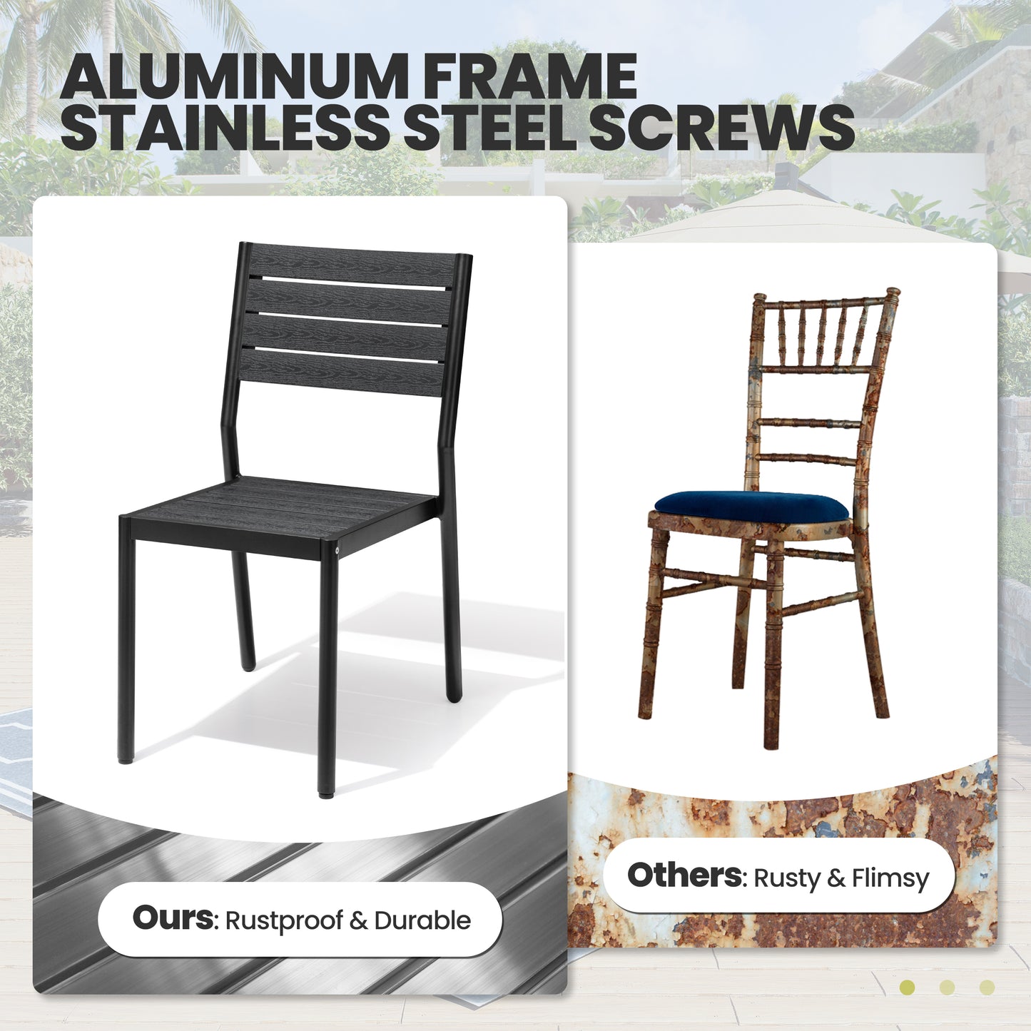Crestlive Products Aluminum Outdoor Dining Set with Rectangular Table and Stackable Chairs