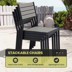 Aluminum Outdoor Dining Set with Umbrella Hole & Stackable Chairs