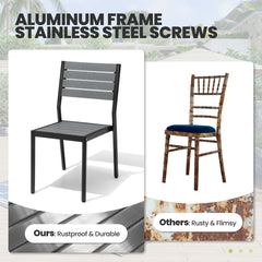 Aluminum Outdoor Dining Set with Umbrella Hole & Stackable Chairs