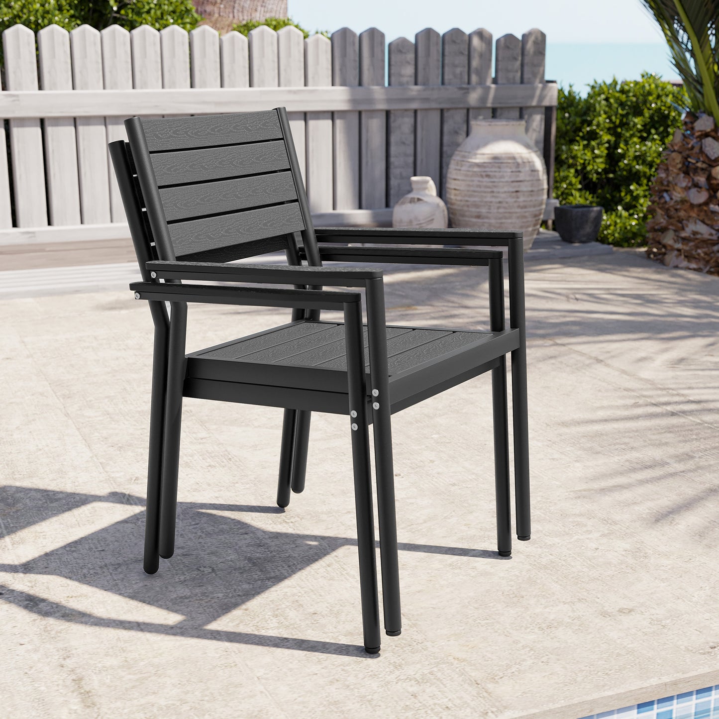 Crestlive Products 18.9 x 22.2 x 34.3 in 2-Pack All-Weather Stackable Outdoor Patio Dining Chairs with Aluminum Frame – Comfortable Armrest Design