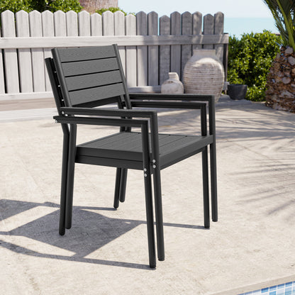 Crestlive Products 18.9 x 22.2 x 34.3 in 2-Pack All-Weather Stackable Outdoor Patio Dining Chairs with Aluminum Frame – Comfortable Armrest Design