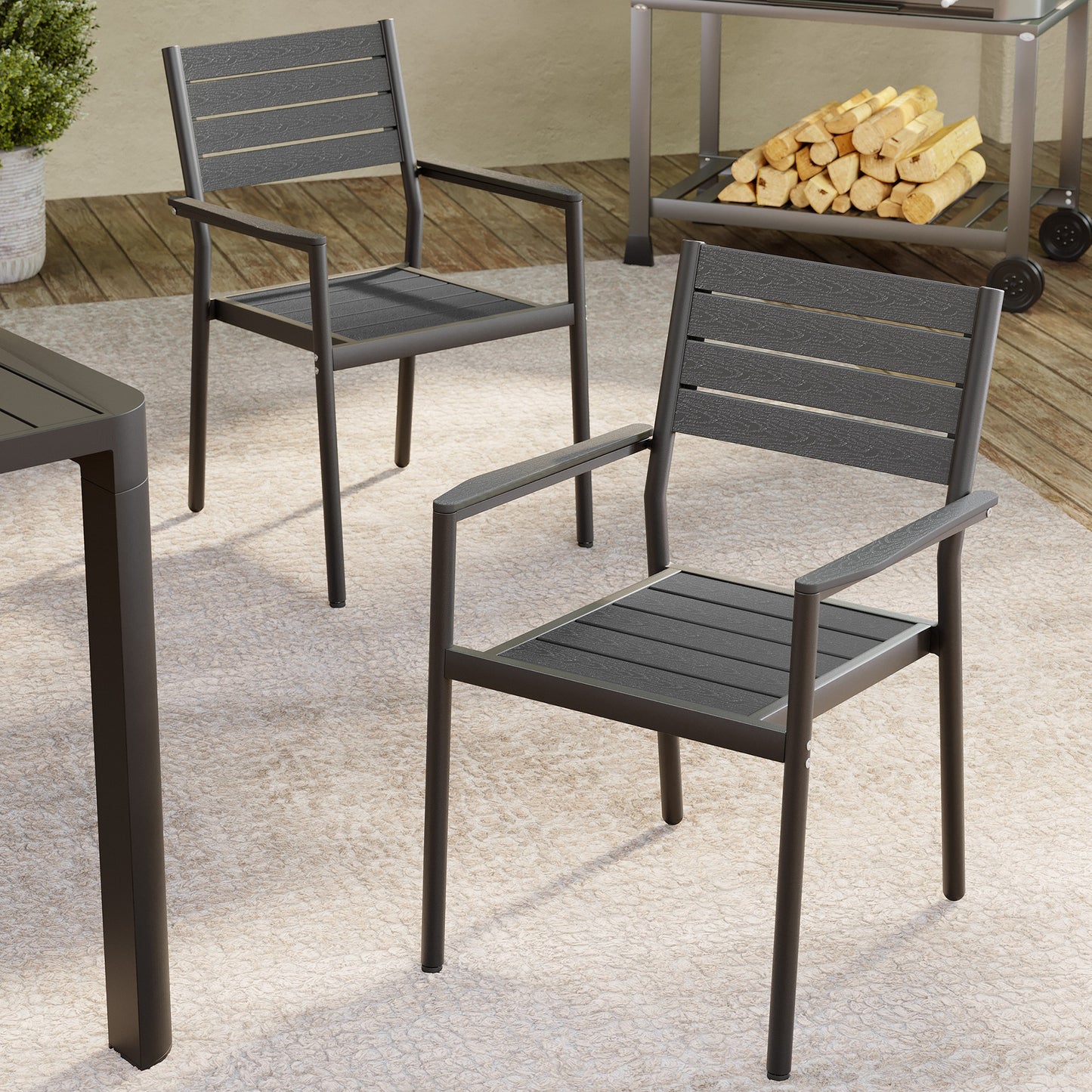 Crestlive Products 18.9 x 22.2 x 34.3 in 2-Pack All-Weather Stackable Outdoor Patio Dining Chairs with Aluminum Frame – Comfortable Armrest Design