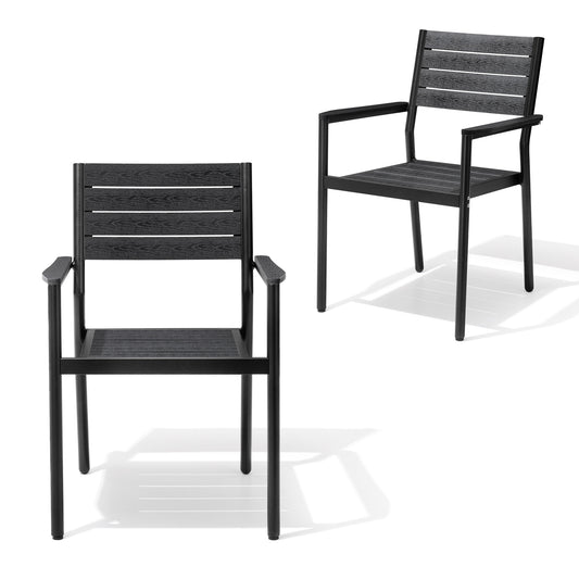 Crestlive Products 18.9 x 22.2 x 34.3 in 2-Pack All-Weather Stackable Outdoor Patio Dining Chairs with Aluminum Frame – Comfortable Armrest Design
