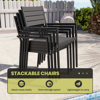 Crestlive Products Outdoor Patio Dining Table Set with Aluminum Frame and Stackable Rectangle Chairs