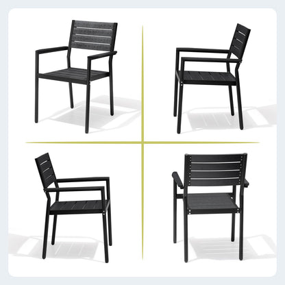 Crestlive Products Outdoor Patio Dining Table Set with Aluminum Frame and Stackable Rectangle Chairs