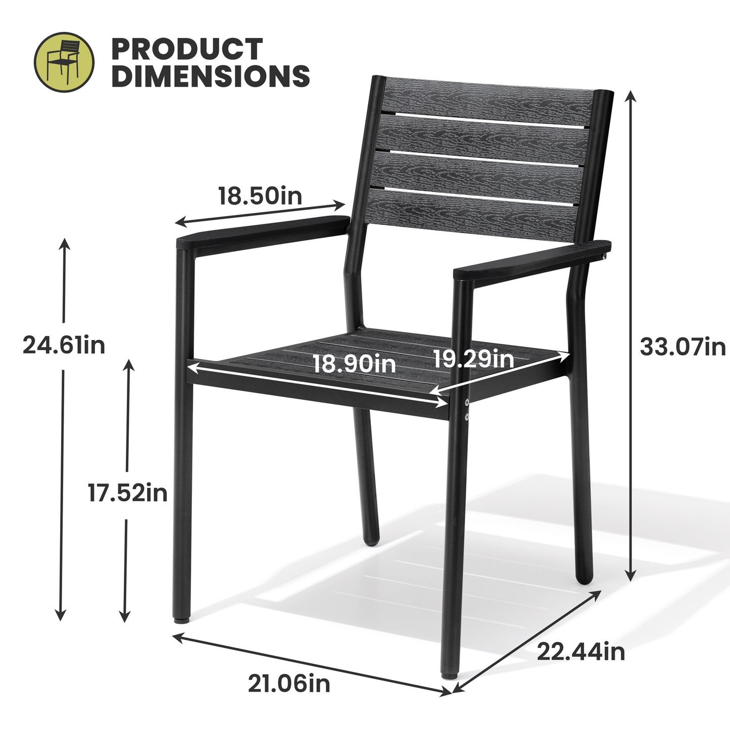 Crestlive Products 18.9 x 22.2 x 34.3 in 2-Pack All-Weather Stackable Outdoor Patio Dining Chairs with Aluminum Frame – Comfortable Armrest Design