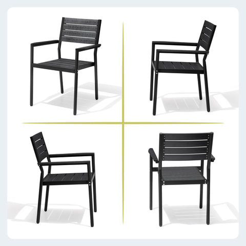 Outdoor aluminum dining chair 2-piece set showing multiple angles white background