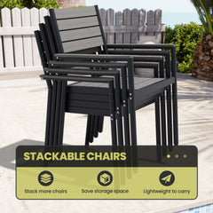 Aluminum Outdoor Dining Set with Umbrella Hole & Stackable Chairs