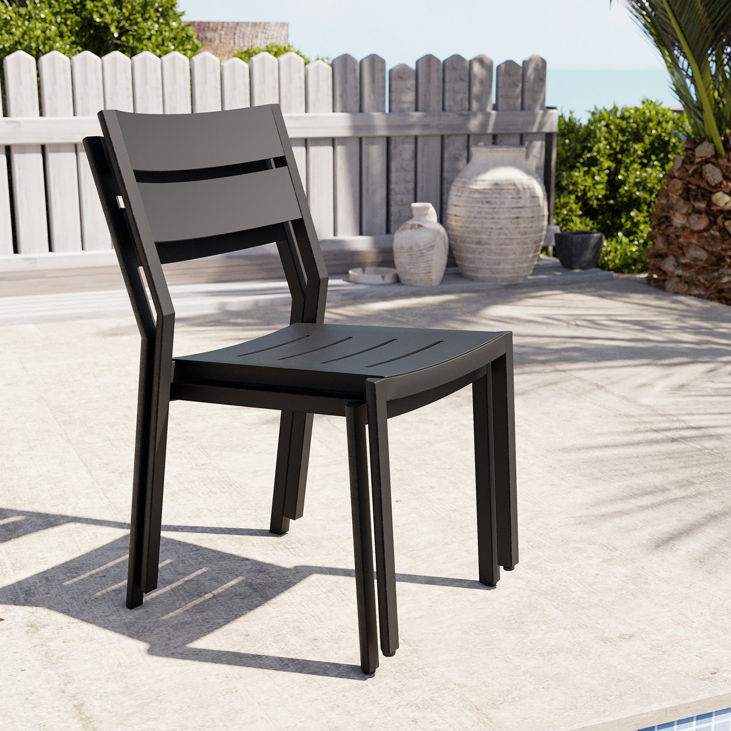 Crestlive Products Outdoor Modern Dining Chairs Aluminum Stackable Set of 2
