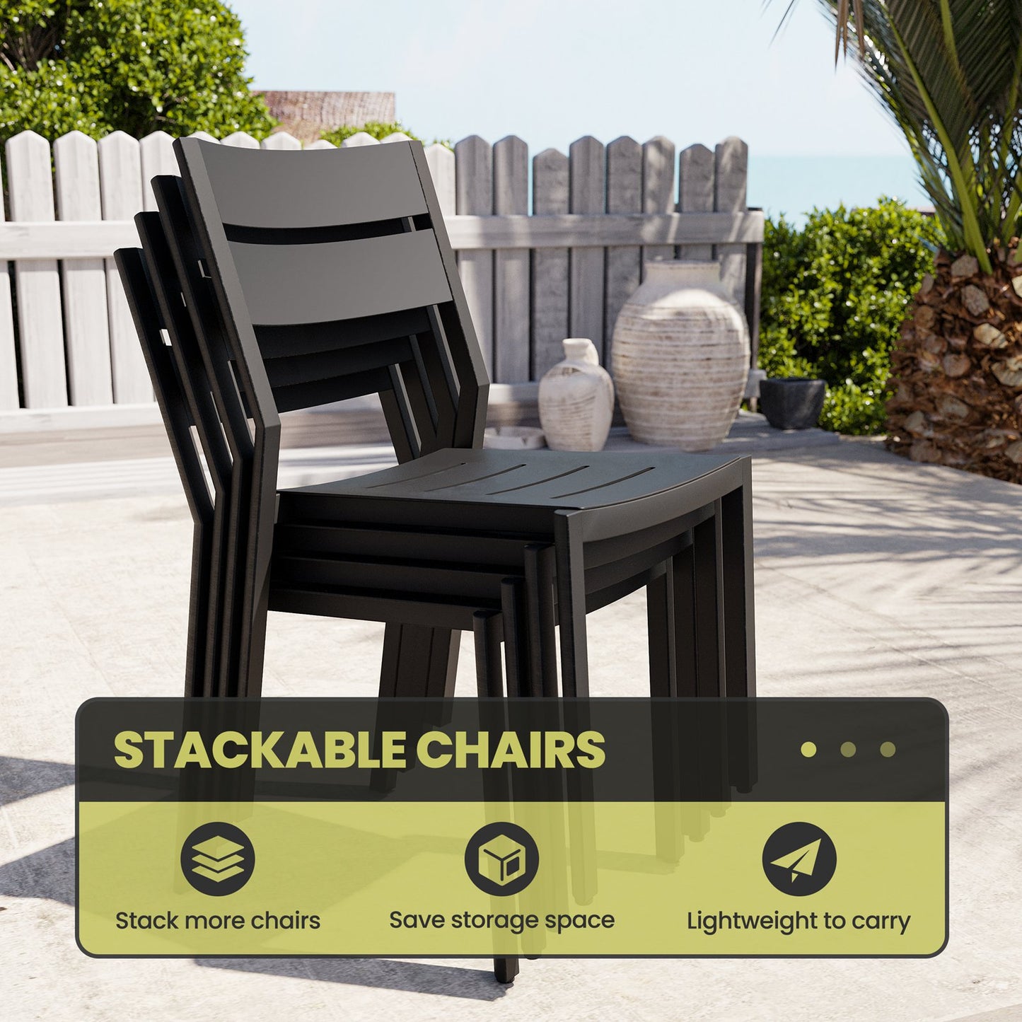 Crestlive Products Black Aluminum Expandable Patio Dining Table with Stackable Chairs