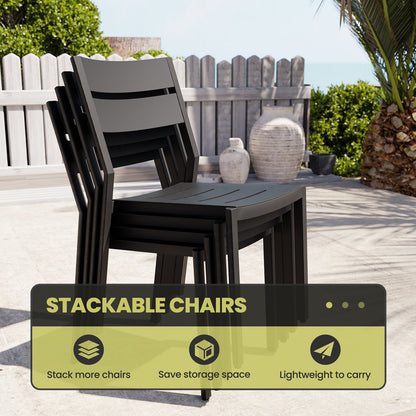 Crestlive Products Black Aluminum Expandable Patio Dining Table with Stackable Chairs