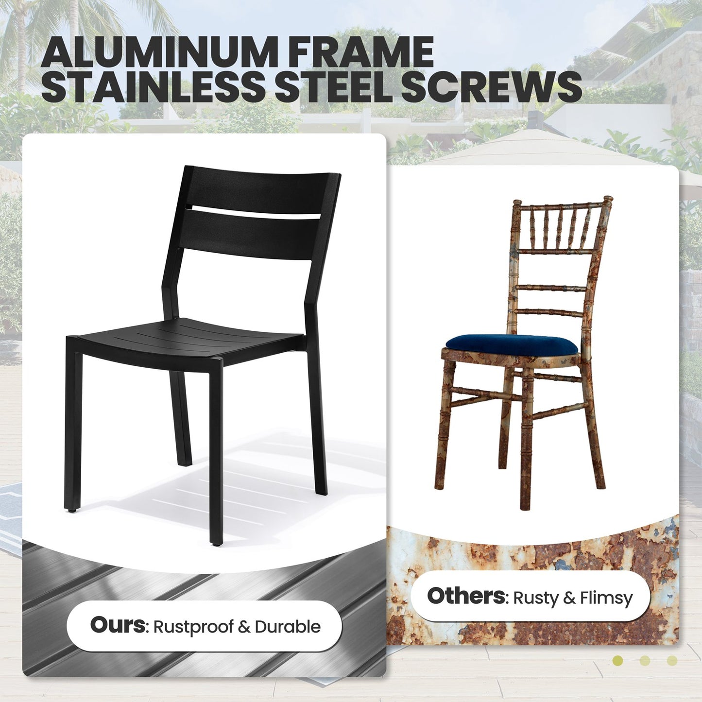 Crestlive Products Black Aluminum Expandable Patio Dining Table with Stackable Chairs