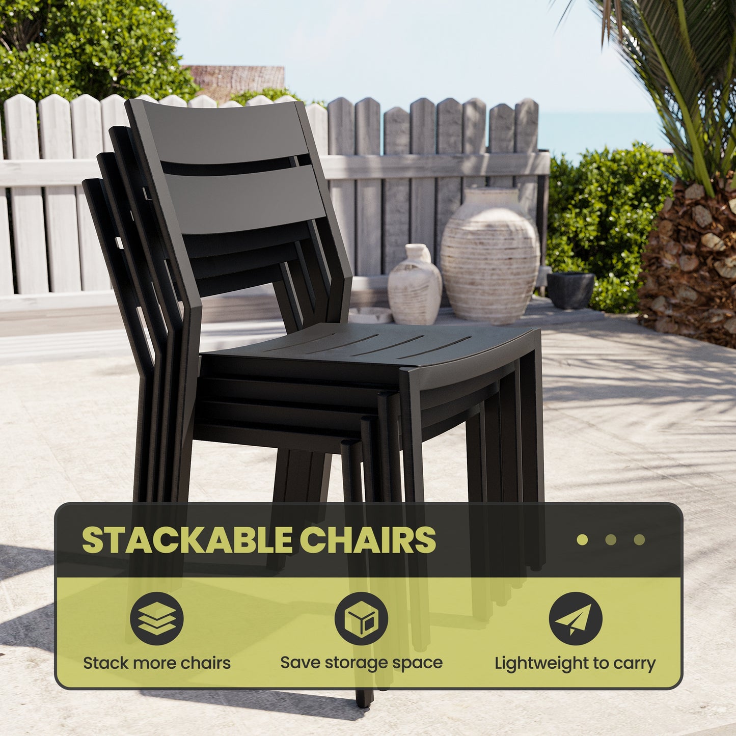 Crestlive Products Outdoor Modern Dining Chairs Aluminum Stackable Set of 2