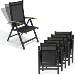 Aluminum Folding Outdoor Dining Chair Set of 2 with Textilene & Teak