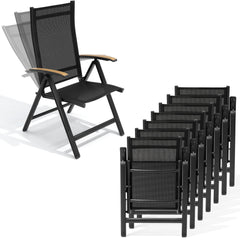Aluminum Folding Outdoor Dining Chair Set of 2 with Textilene & Teak
