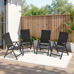 Aluminum Folding Outdoor Dining Chair Set of 2/4 with Textilene & Teak
