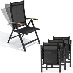 Aluminum Folding Outdoor Dining Chair Set of 2/4 with Textilene & Teak