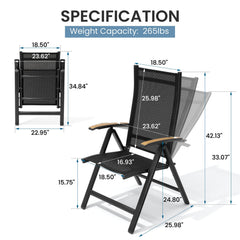 Aluminum Folding Outdoor Dining Chair Set of 2/4 with Textilene & Teak