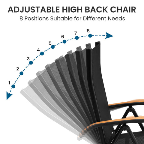 Crestlive Products Aluminum Outdoor Folding Dining Chair Set of 2 with Textilene Seat and Teak Armrests