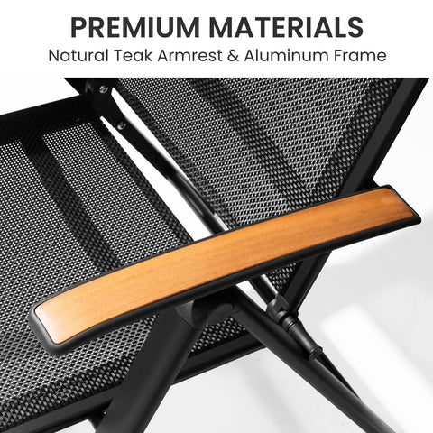 Crestlive Products Aluminum Outdoor Folding Dining Chair Set of 2 with Textilene Seat and Teak Armrests