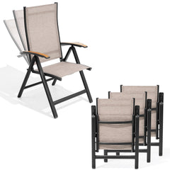 Aluminum Folding Outdoor Dining Chair Set of 2 with Textilene & Teak