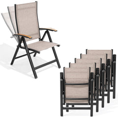 Aluminum Folding Outdoor Dining Chair Set of 2 with Textilene & Teak