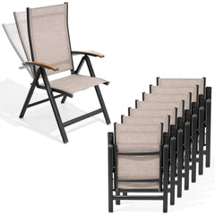 Aluminum Folding Outdoor Dining Chair Set of 2 with Textilene & Teak