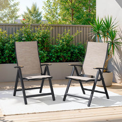 Aluminum Folding Outdoor Dining Chair Set of 2 with Textilene & Teak