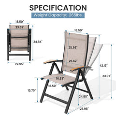 Aluminum Folding Outdoor Dining Chair Set of 2 with Textilene & Teak