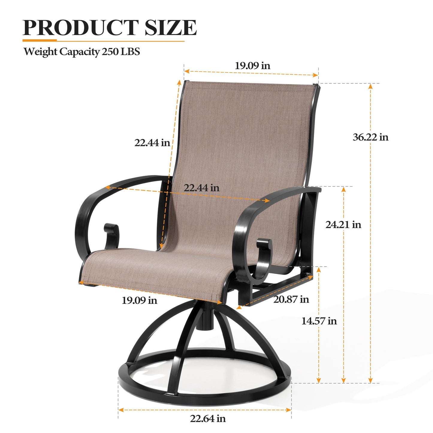 Crestlive Products Swivel Sunbrella Textilene Sling Steel Aluminum Frame Outdoor Dining Chair Set of 2