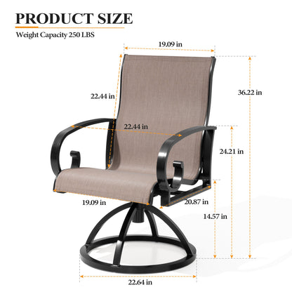 Crestlive Products Swivel Sunbrella Textilene Sling Steel Aluminum Frame Outdoor Dining Chair Set of 2